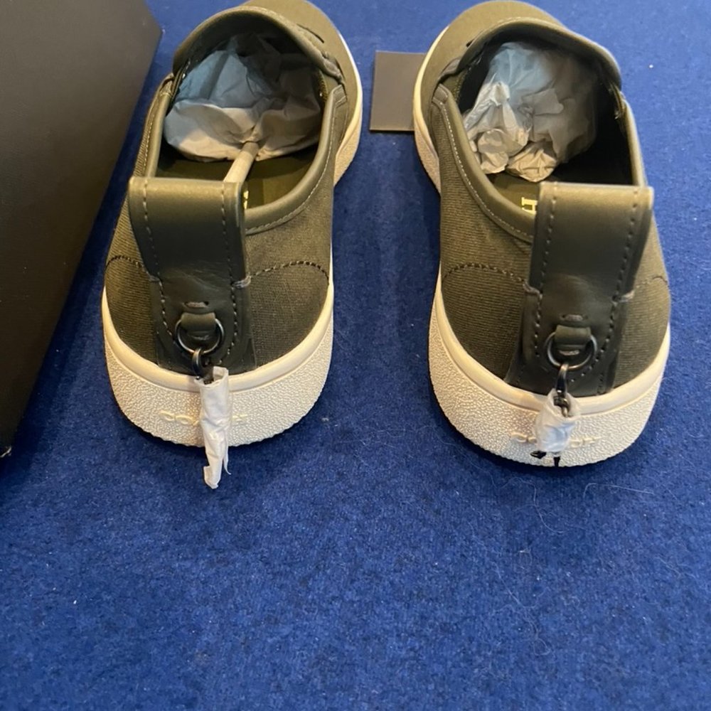 Coach Olive Green Canvas Slip-On Loafers with Dinosaur Patch - Picture 3 of 6